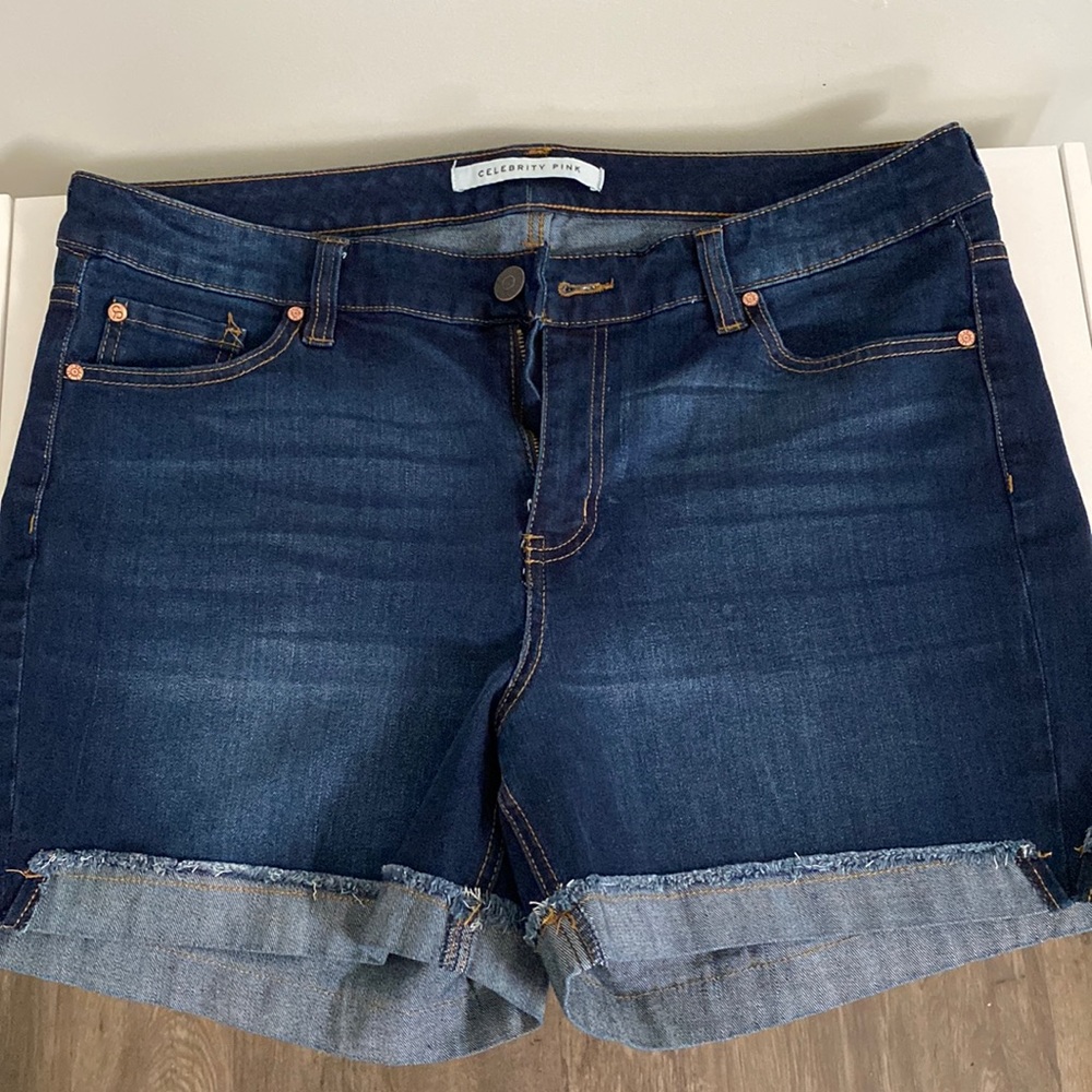 Celebrity Pink Cuffed Dark Denim Shorts - 16
